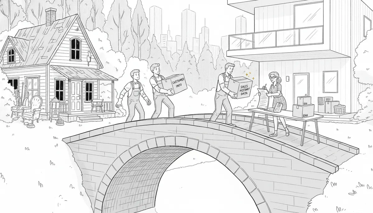 An illustrated bridge connecting two systems during a migration